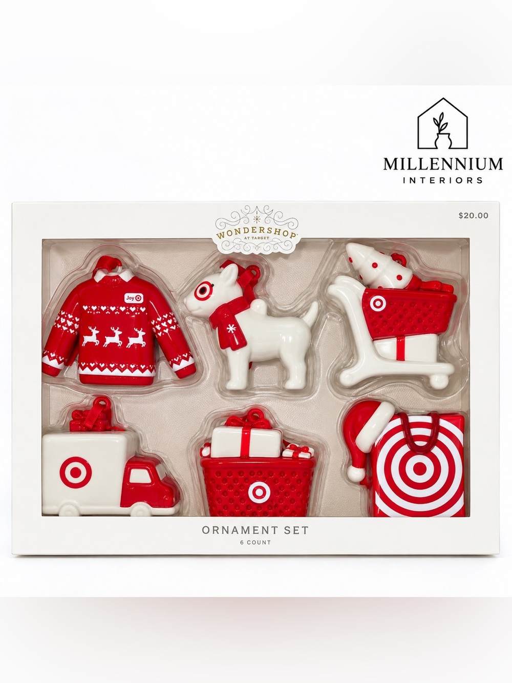 NEW! 2023 Target Wondershop Christmas Bullseye Theme 6pc Ceramic Ornament Set
